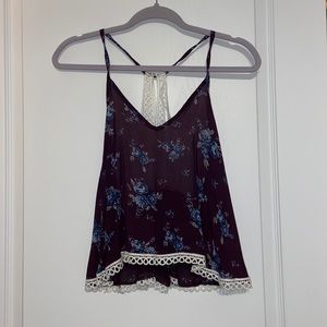 Maroon floral printed loose fitting tank top